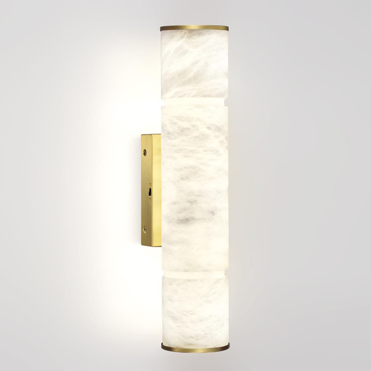 Бра с цилиндрическим плафоном из белого алебастра на прямоугольном основании Латунь Cryptocrystalline Stone в Саратове