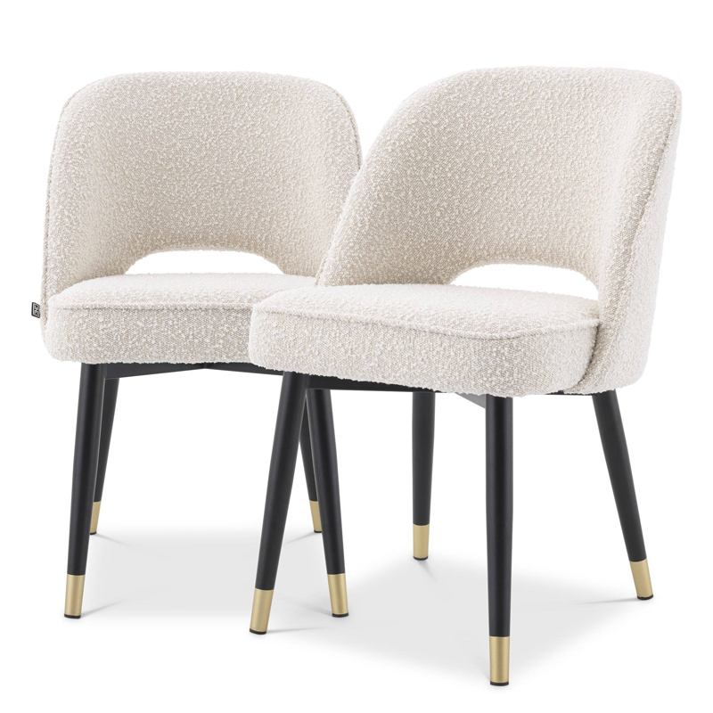 Комплект из двух стульев Eichholtz Dining Chair Cliff set of 2 Boucle cream Кремовый Черный Латунь в Саратове | Loft Concept 