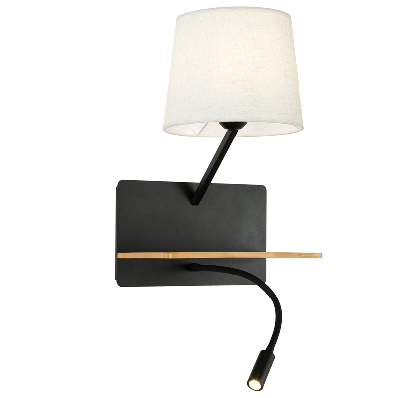 Бра с абажуром и гибким спотом Trumpet Wall Black USB Белый Коричневый Черный Бра с абажуром и гибким спотом Trumpet Wall Black USB Белый Коричневый Черный в Саратове | Loft Concept