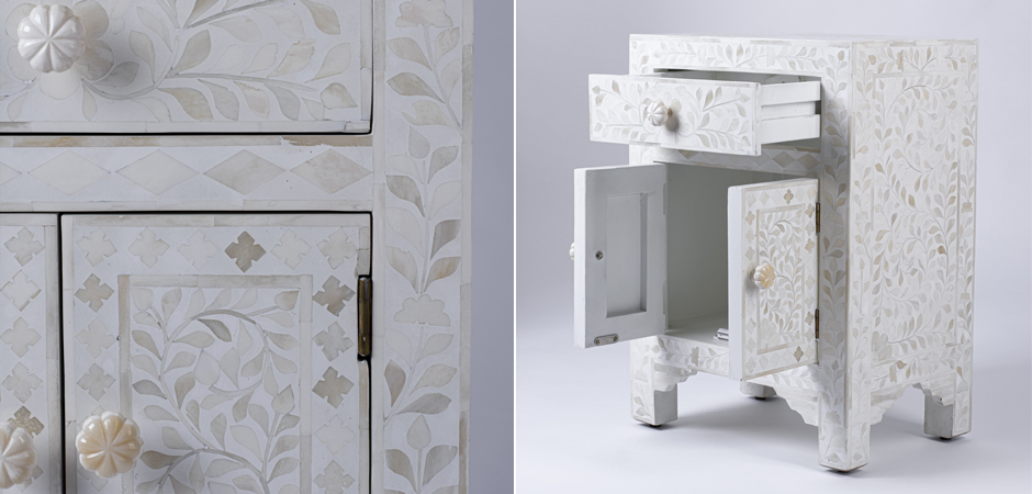 Тумбочка с инкрустацией BONE INLAY BEDSIDE Белая Тумбочка с инкрустацией BONE INLAY BEDSIDE Белая - Loft-Concept в Саратове