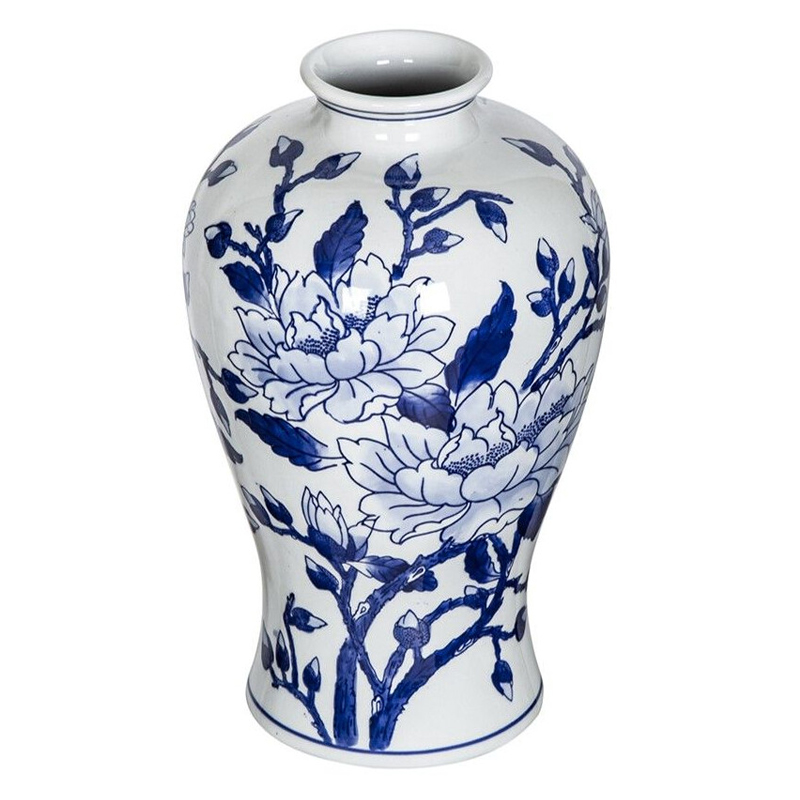 Ваза с бело-синей росписью и изображением цветов Blue & White Ornament Белый Синий в Саратове | Loft Concept 