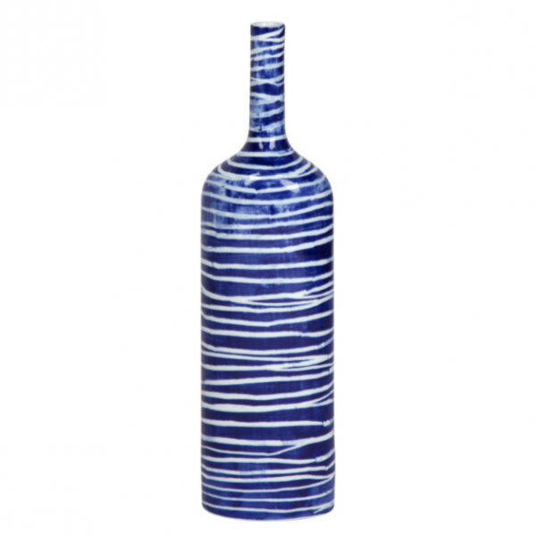 Ваза blue & white ornament Striped Bottle Синий Белый в Саратове | Loft Concept 