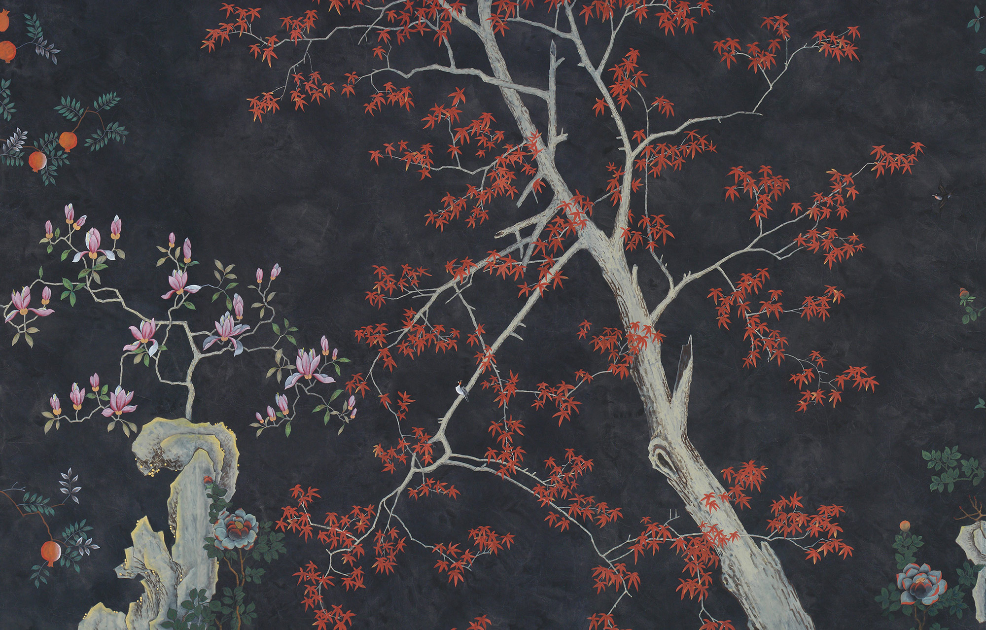 Обои ручная роспись Summer Night Blossom Original colourway on Edo Night painted silk Обои ручная роспись Summer Night Blossom Original colourway on Edo Night painted silk - постер Loft-Concept в Саратове