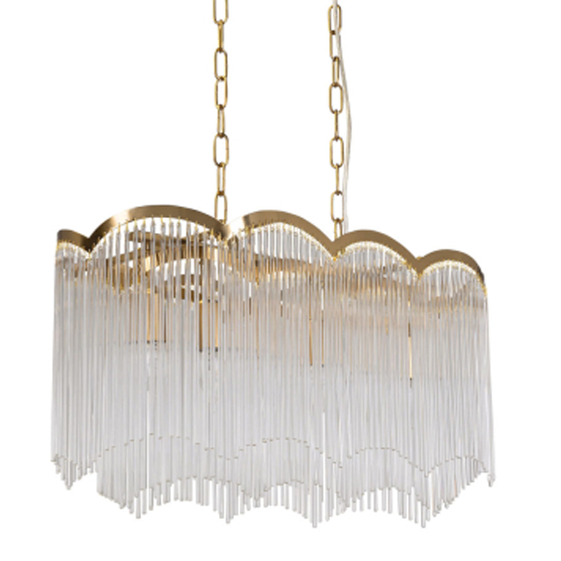 Люстра прямоугольная на цепях с прозрачными трубками и волнистым краем Nembus Золотой Прозрачный в Саратове | Loft Concept 