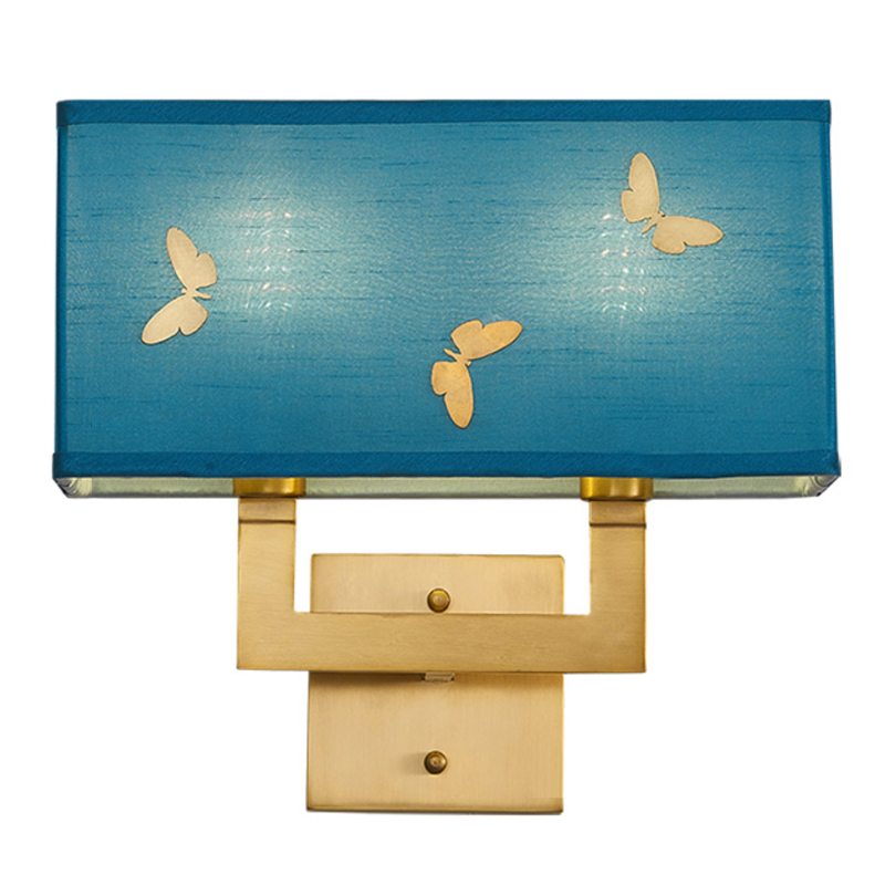 Бра с бабочками Butterflies Blue Background Wall Lamp 2 Латунь Бирюзовый в Саратове | Loft Concept 