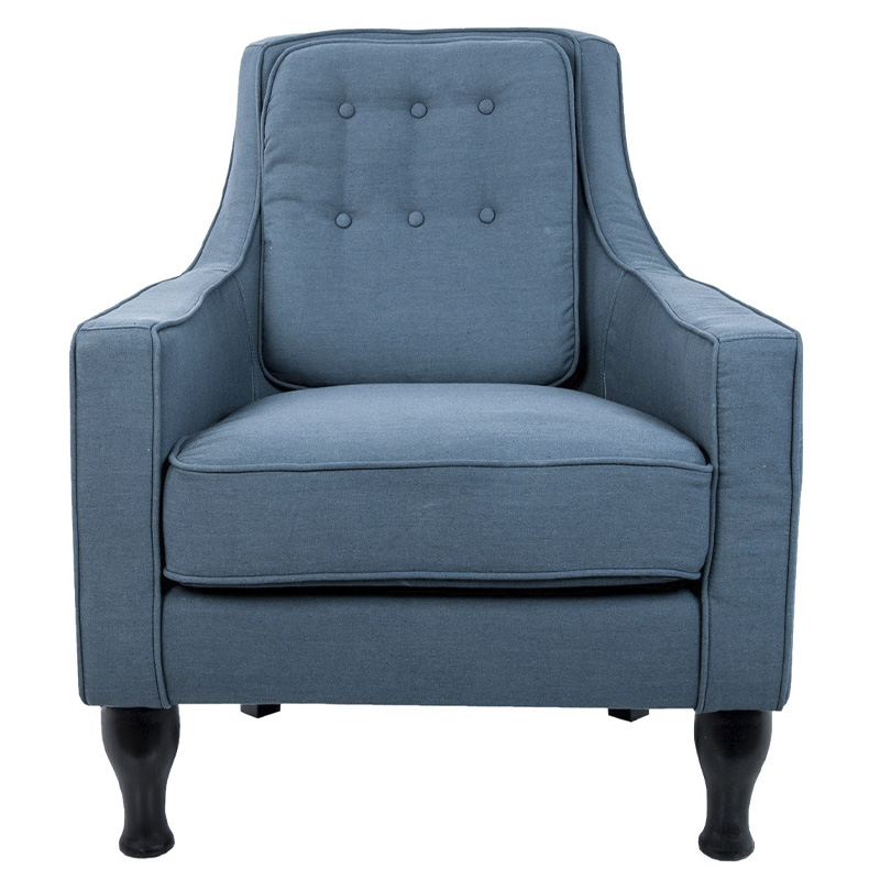 Кресло с мягкой обивкой из льна на 4-х ножках из массива березы Scarlett Armchair blue Голубой Черный в Саратове | Loft Concept 