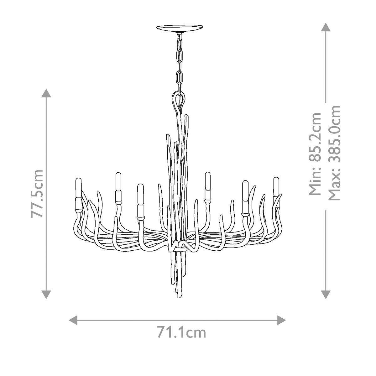 Люстра дизайнерская золотого цвета с 6-ю лампами на изогнутых рожках с текстурной поверхностью Hinkley в Саратове