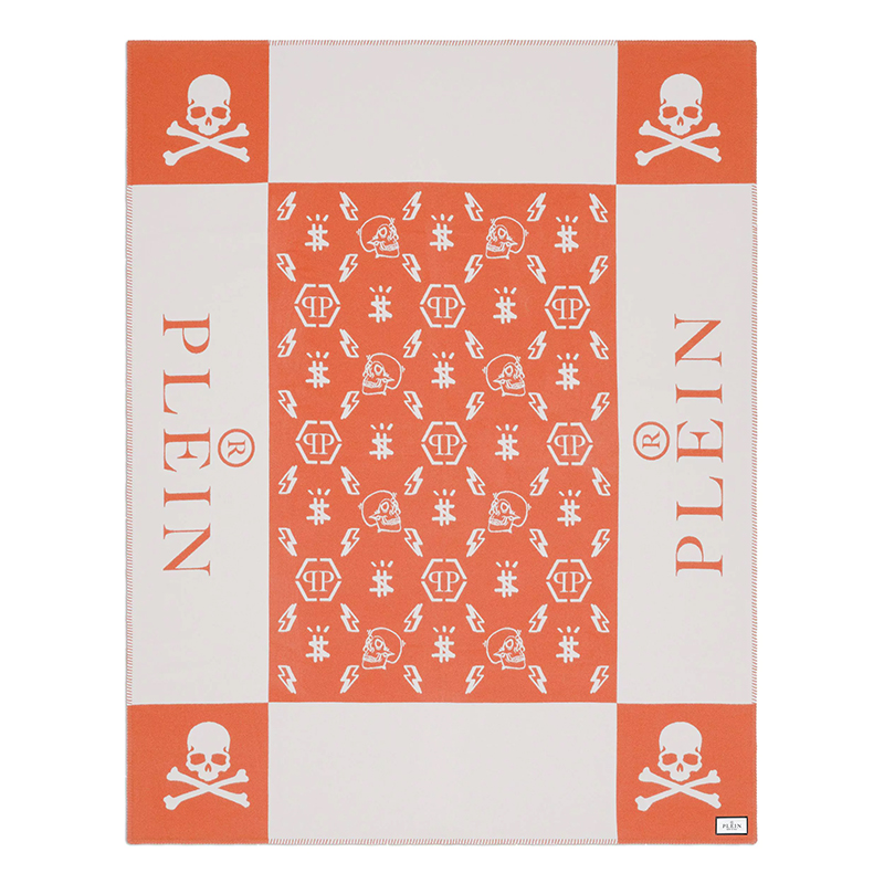 Плед Philipp Plein Plaid Cashmere Skull Orange Оранжевый Белый в Саратове | Loft Concept 