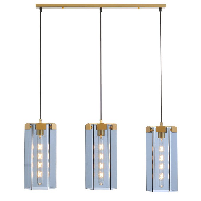 Люстра Rectangle Gray Glass Pendant Lamp 3 Золотой Прозрачное Стекло в Саратове | Loft Concept 