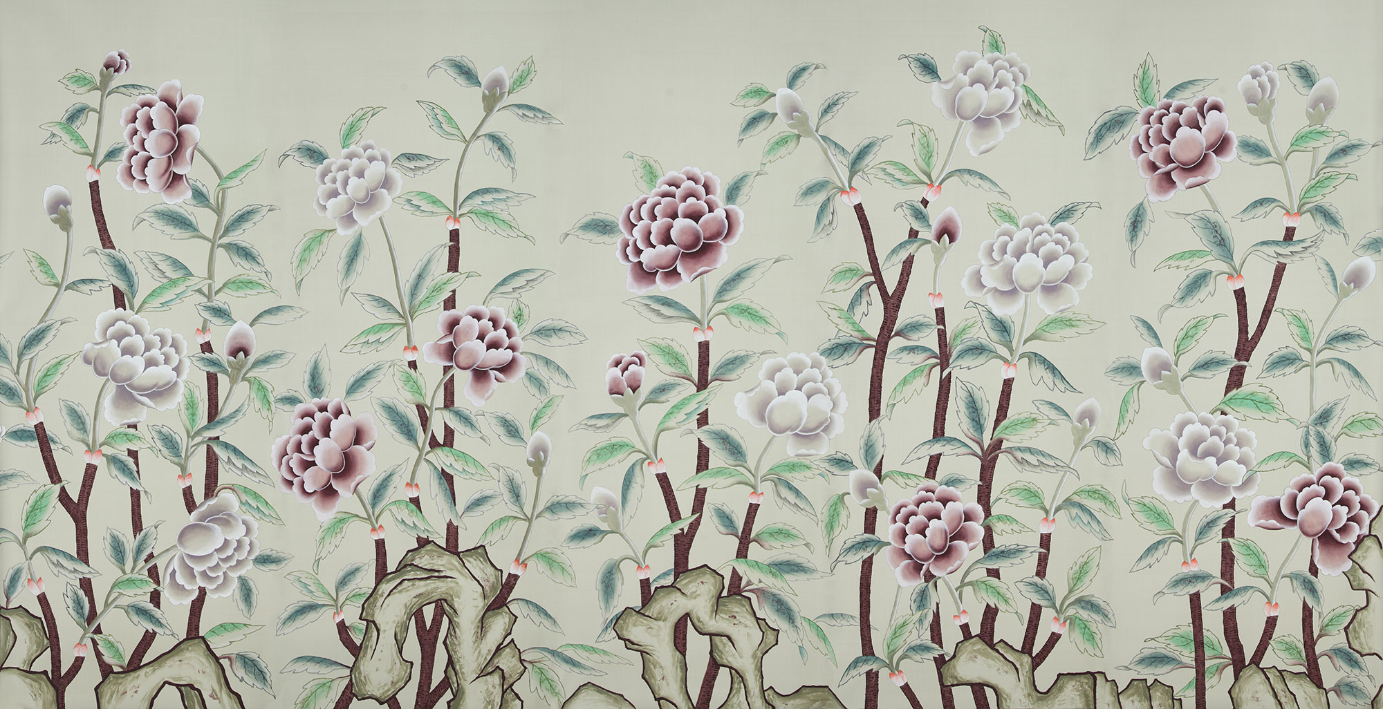 Обои ручная роспись Korean Peony Special Colourway on Icefield dyed silk Обои ручная роспись Korean Peony Special Colourway on Icefield dyed silk - постер Loft-Concept в Саратове