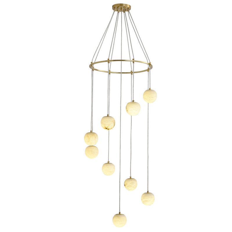 Каскадный Cветильник 9 подвесок Шариков из натурального мрамора Nine Marble Balls Lamp Золотой Каскадный Cветильник 9 подвесок Шариков из натурального мрамора Nine Marble Balls Lamp Золотой в Саратове | Loft Concept