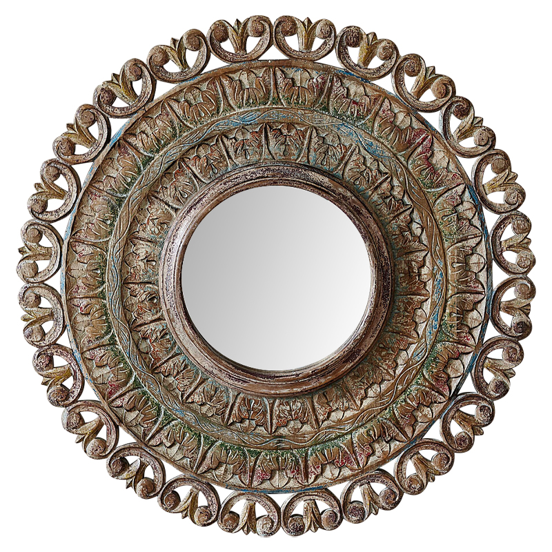 Зеркало в резной раме Manjula Grey Mango Carved Mirror Бежевый Мульти в Саратове | Loft Concept 