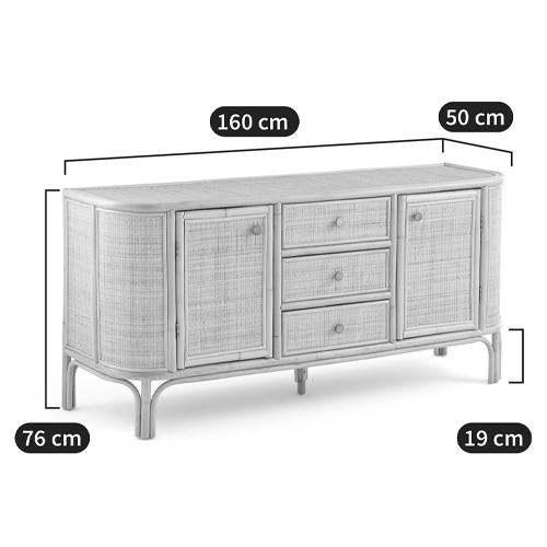 Длинный комод из ротанга с дверцами и ящиками Simone Rattan Chest of Drawers в Саратове