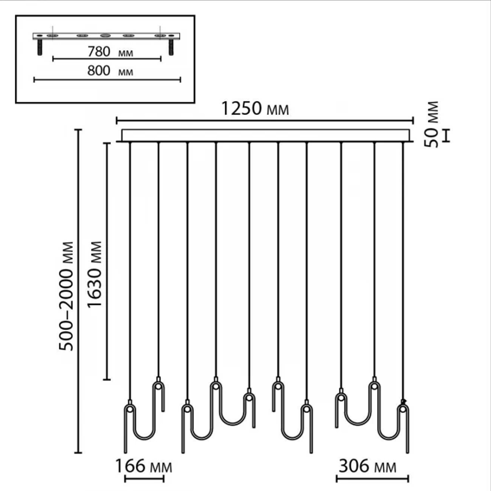 Подвесной светильник линейный с плафонами волнистой формы из фактурного стекла Big Wave в Саратове