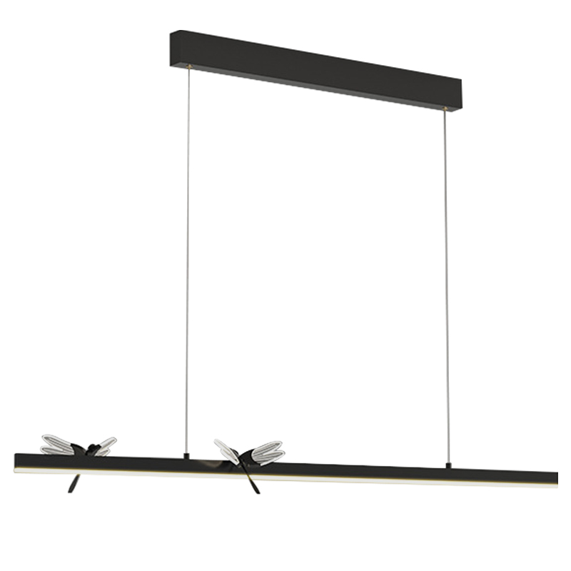 Линейный светильник со стрекозами Dragonfly Linear Chandelier Black Прозрачный Черный в Саратове | Loft Concept 