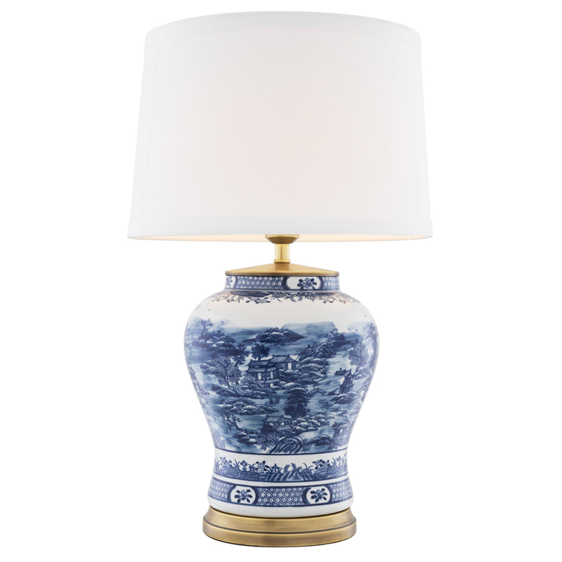 Настольная лампа Eichholtz Table Lamp Chinese Blue Белый Синий Латунь Античная полированная в Саратове | Loft Concept 