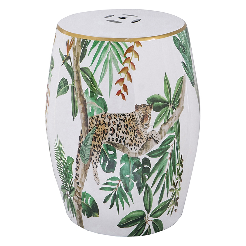 Керамический табурет Tropical Leopard Белый Зеленый Золотой Коричневый Керамический табурет Tropical Leopard Белый Зеленый Золотой Коричневый в Саратове | Loft Concept