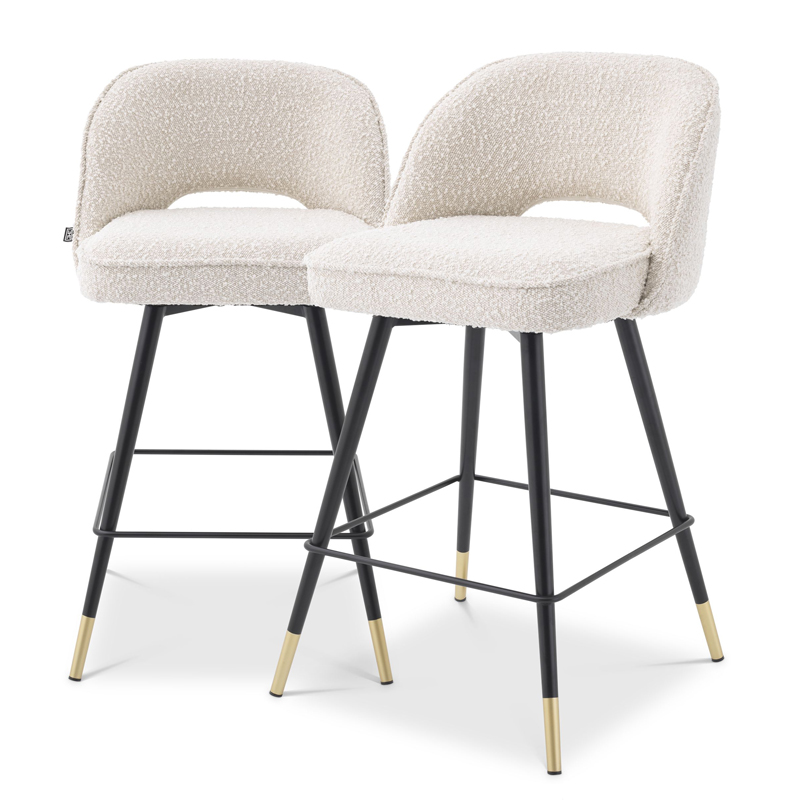 Комплект полубарных стульев Eichholtz Counter Stool Cliff set of 2 Boucle cream Кремовый Черный Латунь Комплект полубарных стульев Eichholtz Counter Stool Cliff set of 2 Boucle cream Кремовый Черный Латунь в Саратове | Loft Concept