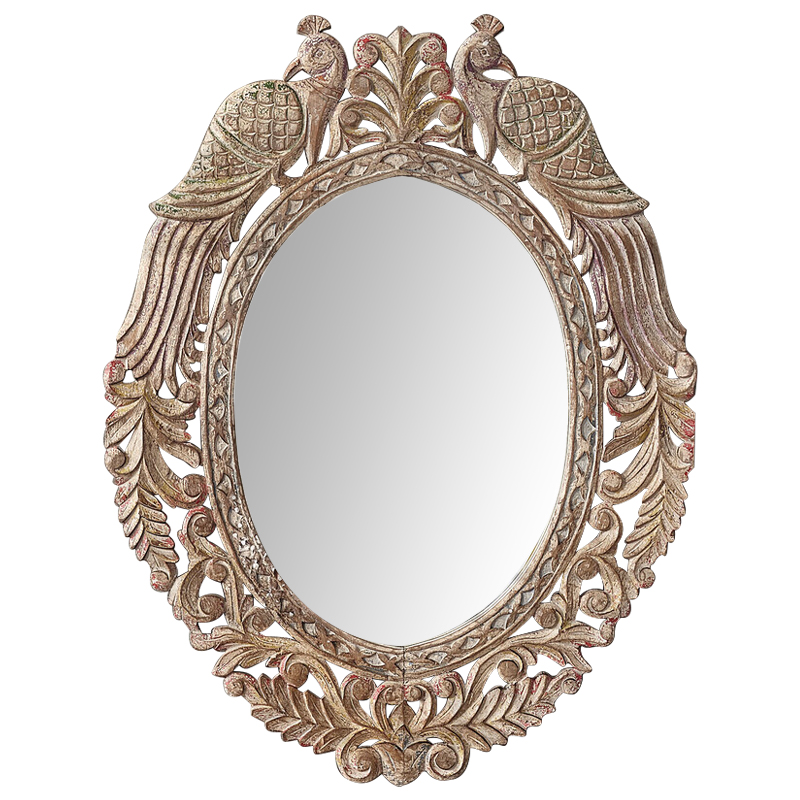 Зеркало в резной раме Viaan Grey Mango Carved Mirror Бежево-серый Коричневый винтаж в Саратове | Loft Concept 