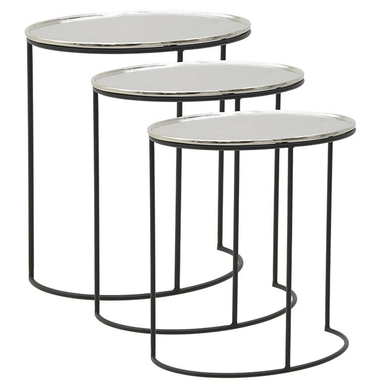 Комплект из 3-х приставных столов Heather Side Tables Черный Серебряный в Саратове | Loft Concept 