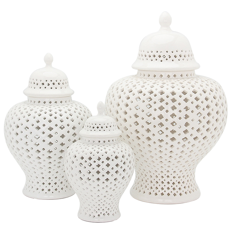 Ваза с крышкой White Ceramic Carving Vase Белый в Саратове | Loft Concept 