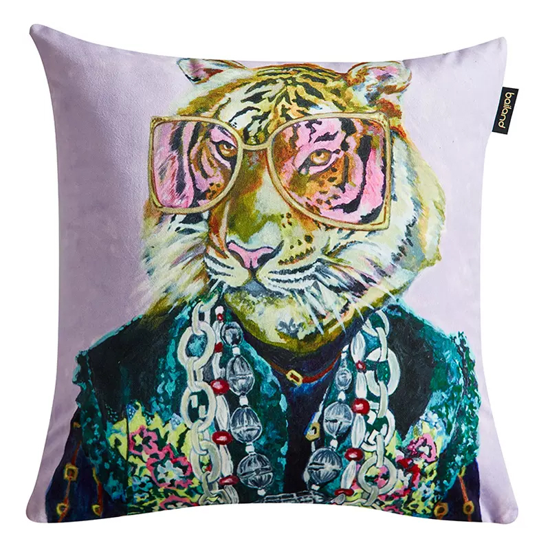 Декоративная подушка Стиль Gucci Tiger Fashion Animals Cushion Сиреневый Мульти в Саратове | Loft Concept 