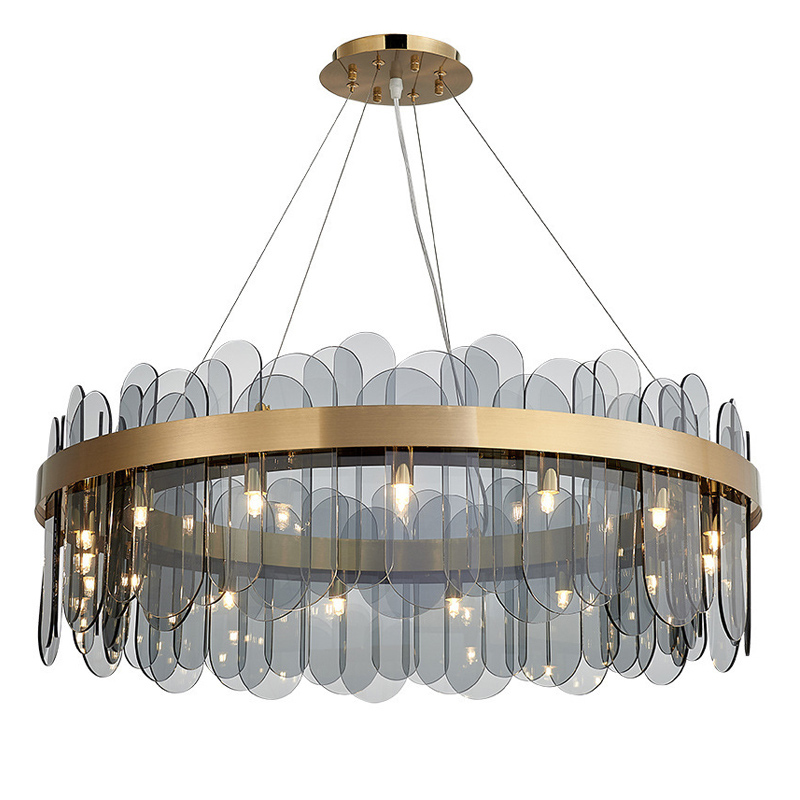 Люстра Blount Chandelier Smokey Латунь Стекло Смок в Саратове | Loft Concept 