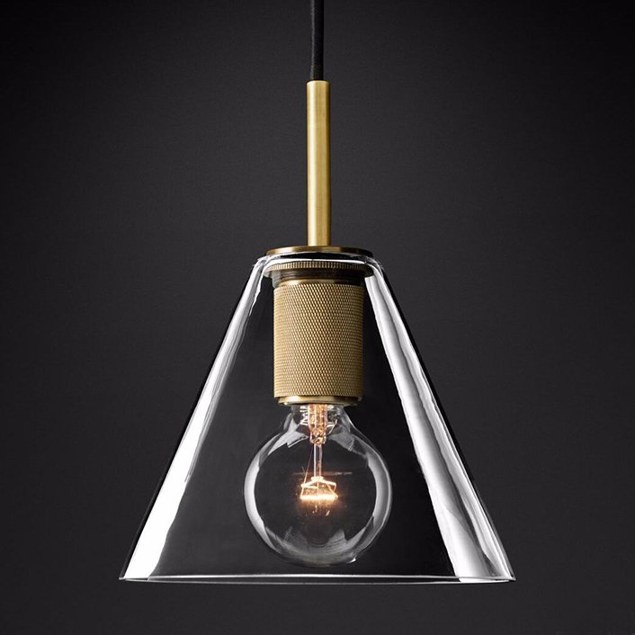 Подвесной светильник RH Utilitaire Funnel Pendant Brass Латунь Прозрачное Стекло в Саратове | Loft Concept 