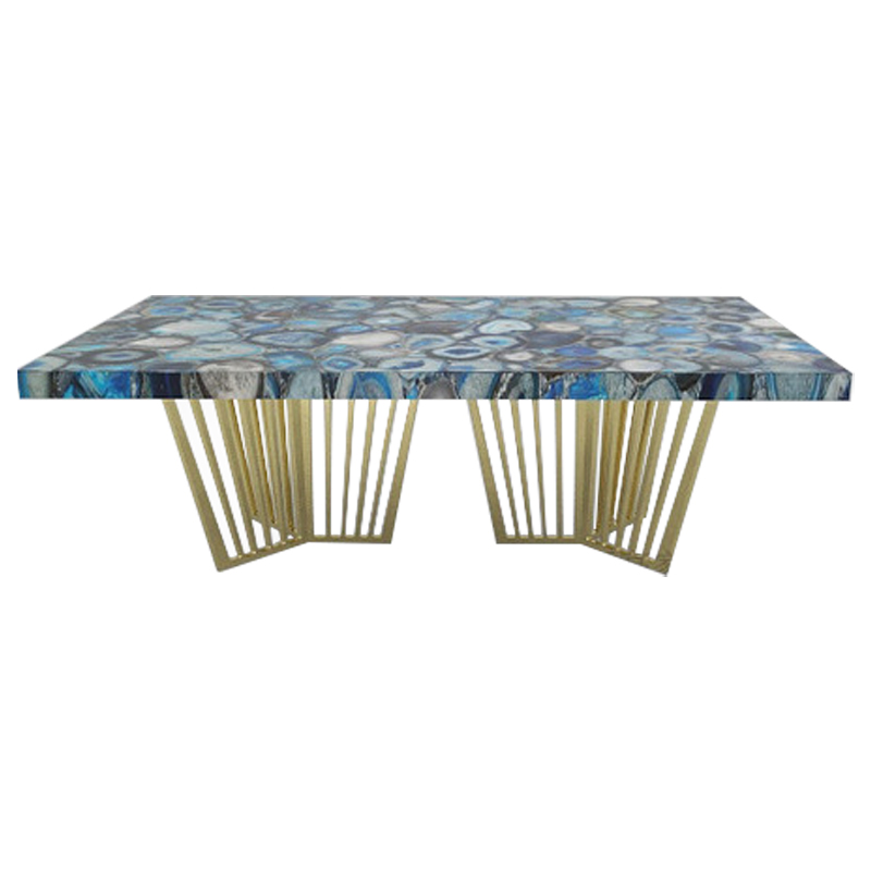 Обеденный стол Agate Design Blue Dining Table Синий Золотой Обеденный стол Agate Design Blue Dining Table Синий Золотой в Саратове | Loft Concept
