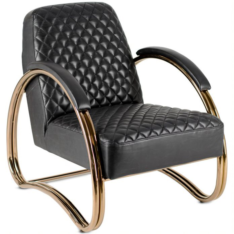 Кресло Hodges Armchair black leather Черный Розовое золото в Саратове | Loft Concept 