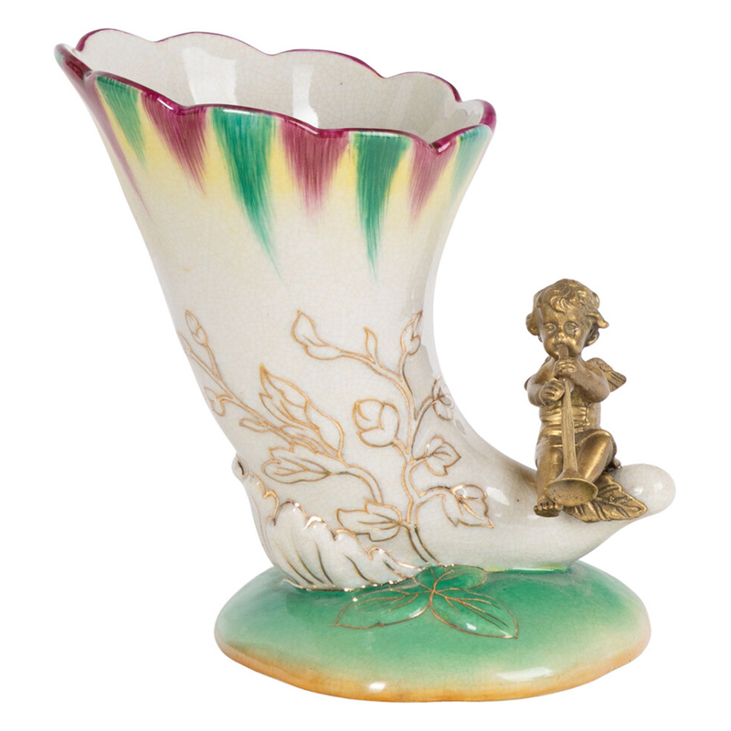 Ваза из фарфора с бронзовой фигуркой ангела Eden Garden porcelain and bronze Зеленый Бронза Белый Ваза из фарфора с бронзовой фигуркой ангела Eden Garden porcelain and bronze Зеленый Бронза Белый в Саратове | Loft Concept