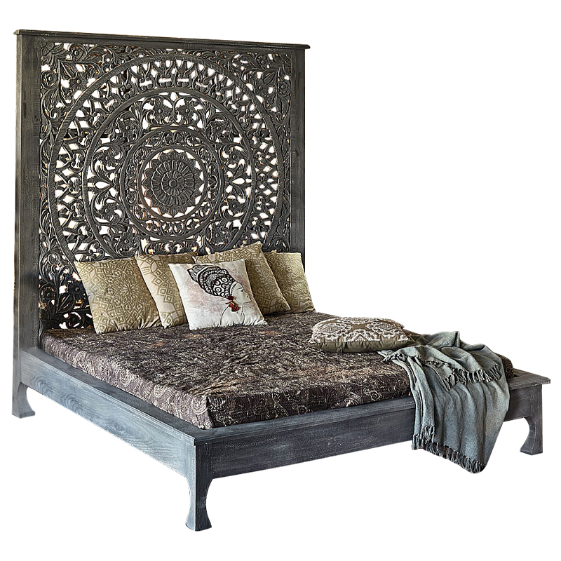 Кровать Indian Antique White Furniture Sarita Bed серый Серый в Саратове | Loft Concept 