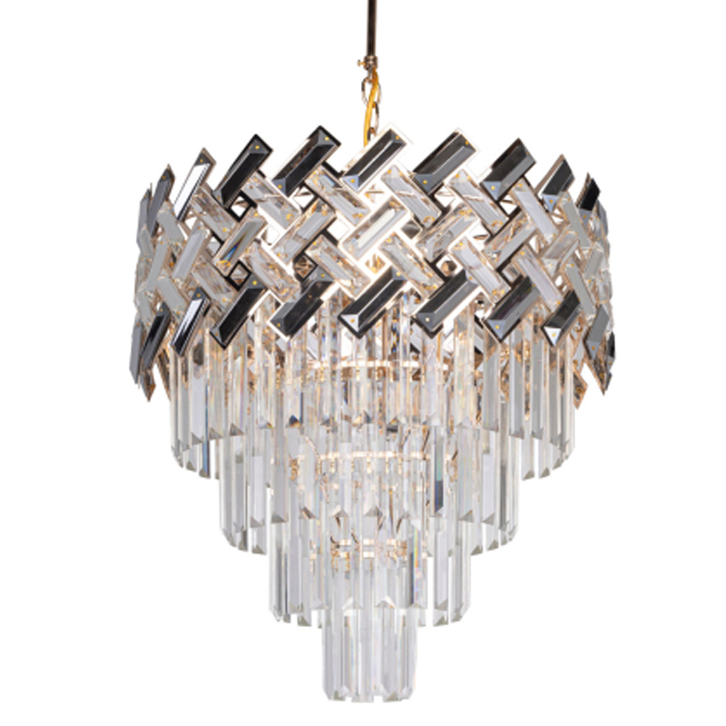 Люстра многоярусная с переплетенными металлическими элементами черного и золотого цвета и прозрачными хрустальными подвесками Empire Chandelier Crystal Золотой Прозрачный Черный в Саратове | Loft Concept 