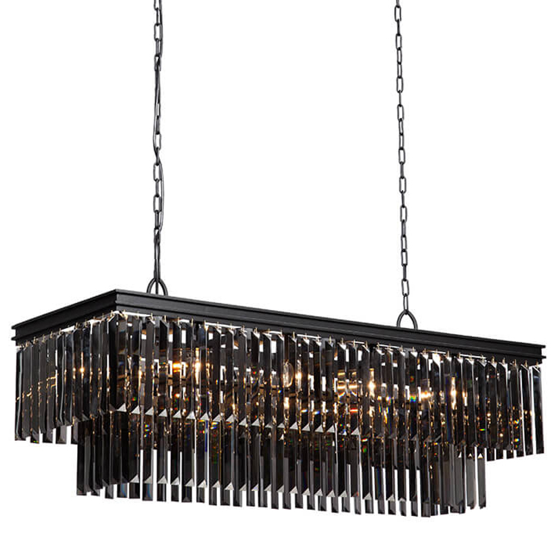 Люстра Odeon Gray glass Rectangular Chandelier Black iron  стекло Смок длина 120 Черный матовый в Саратове | Loft Concept 