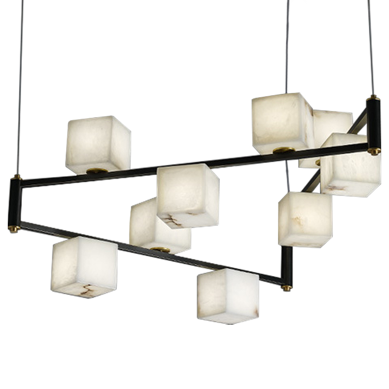 Люстра Marble Cubes Modern Light Chandelier 9 плафонов Белый Мрамор Bianco Черный Латунь в Саратове | Loft Concept 