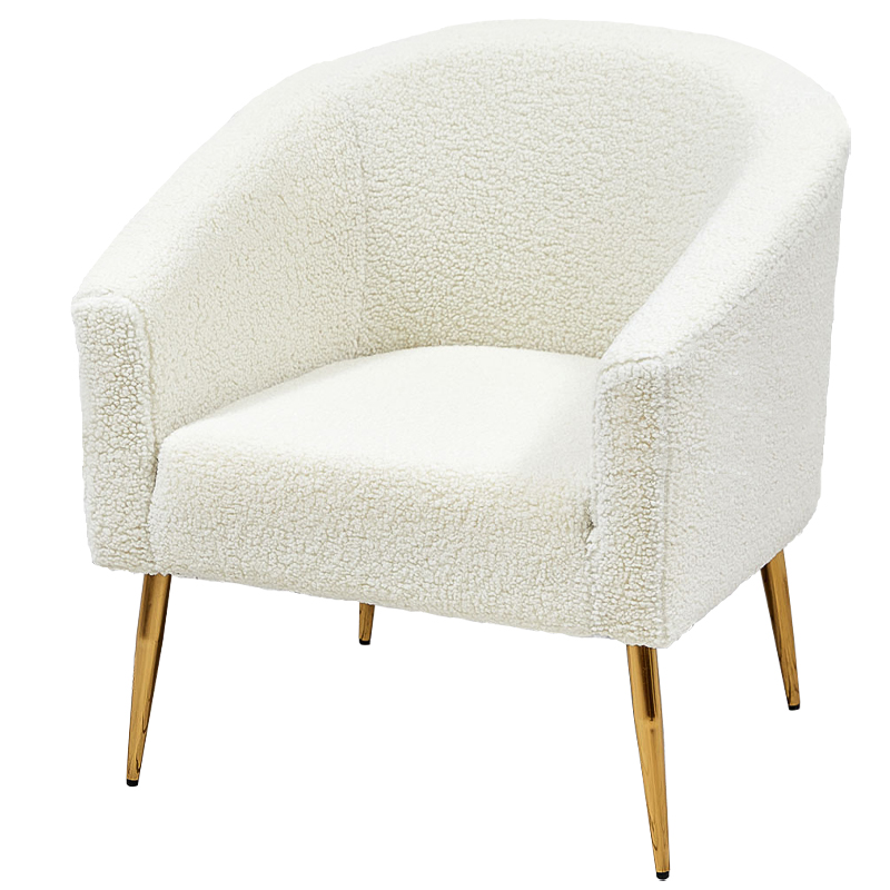 Кресло из белой ткани букле Boucle Luisa  Armchair Белый Золотой в Саратове | Loft Concept 