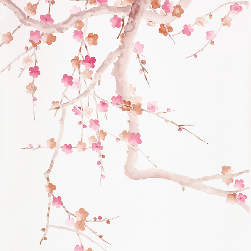 Обои ручная роспись Plum Blossom Bleached on Bleached White dyed silk  в Саратове | Loft Concept 