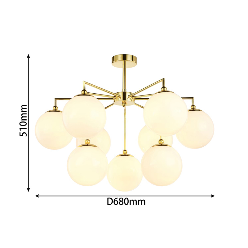 Люстра с золотым каркасом и  белыми плафонами Amuse 9 ламп в Саратове