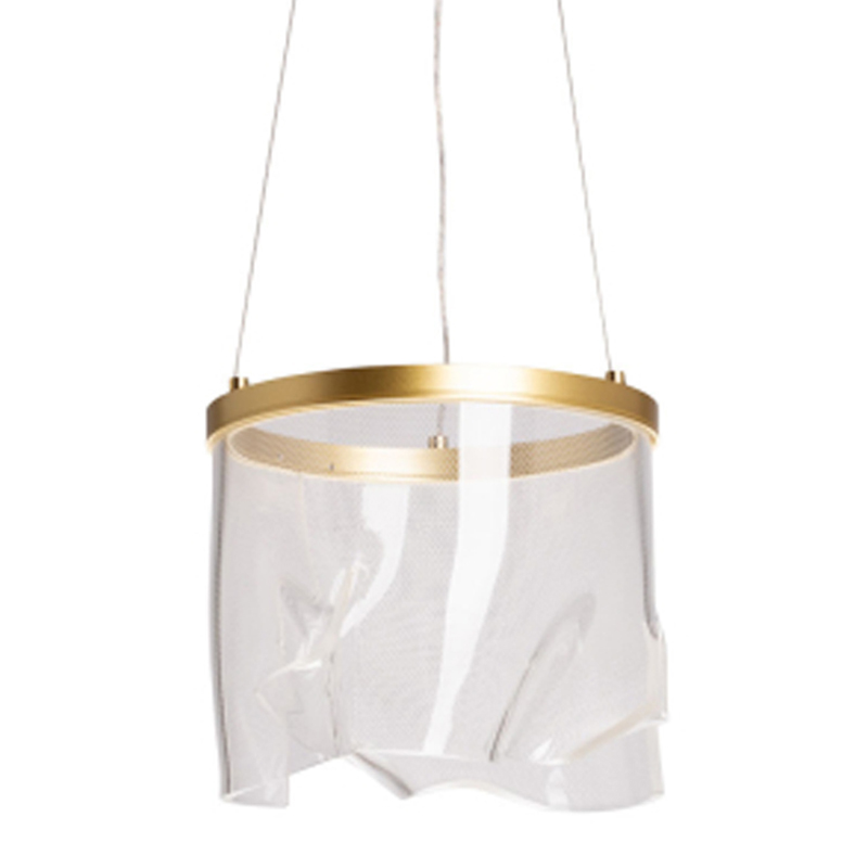 Подвесной светильник цилиндрической формы с прозрачным волнистым плафоном Wave Line Латунь Прозрачный в Саратове | Loft Concept 