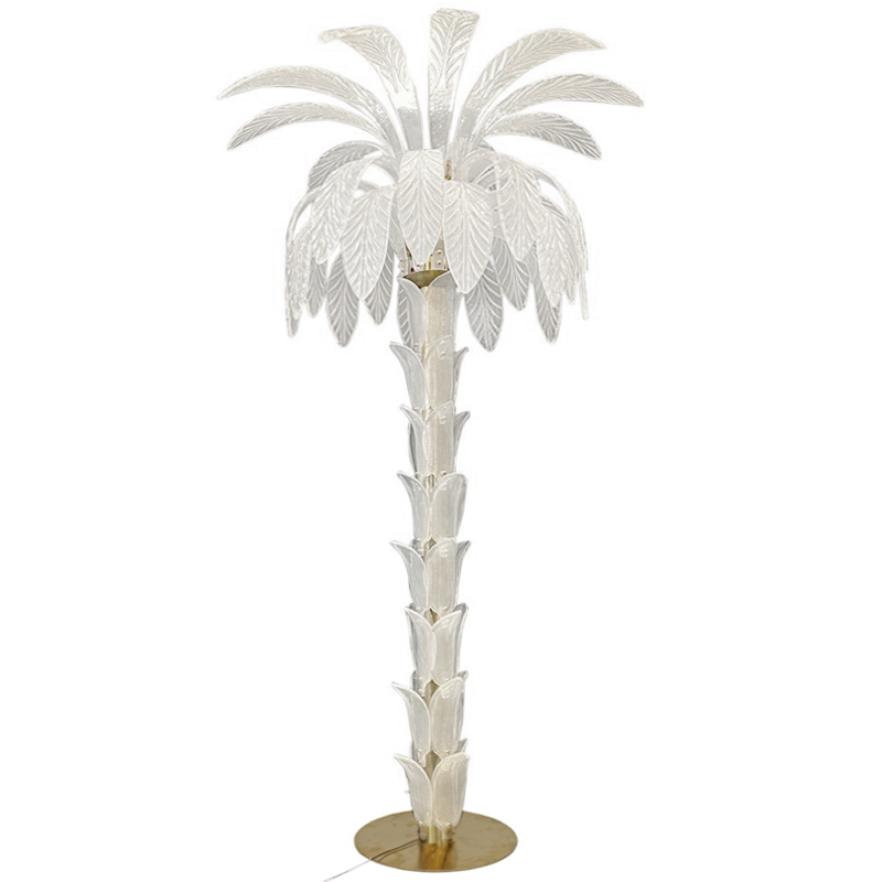 Торшер Glass Decorated Palm Floor Lamp White Листья Пальмы  Золотой Белое матовое стекло в Саратове | Loft Concept 