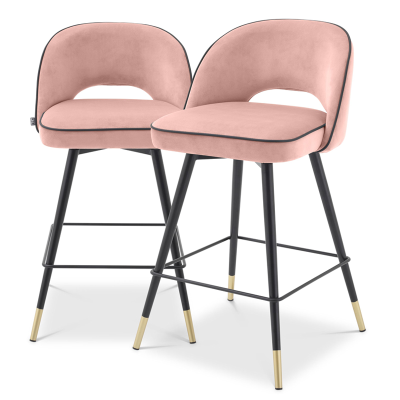 Комплект полубарных стульев Eichholtz Counter Stool Cliff set of 2 nude Розовый пастельный Черный Латунь в Саратове | Loft Concept 