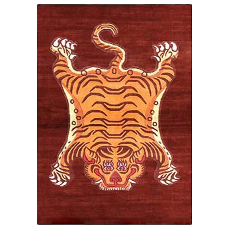 Ковер Тибетский Тигр Tibetan Tiger Rug Red Красный Оранжевый в Саратове | Loft Concept 