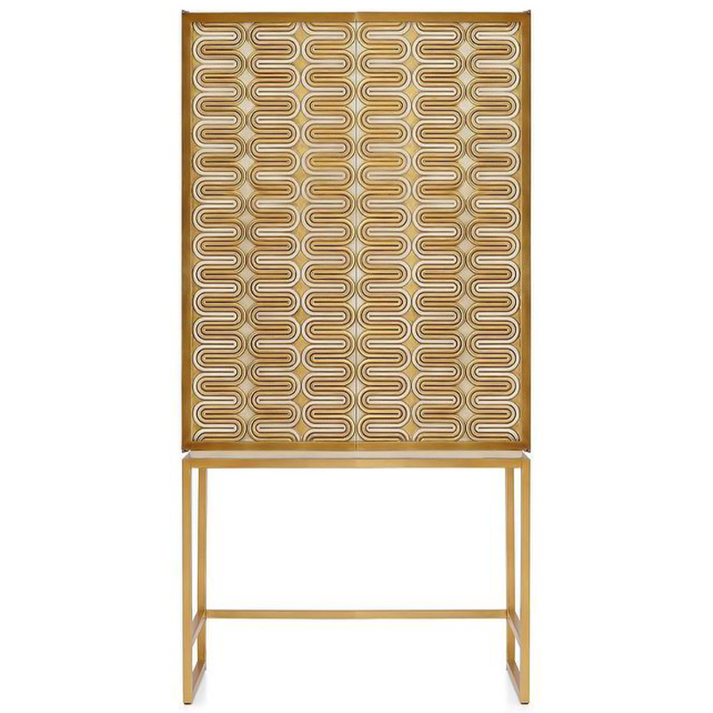 Шкаф Park Avenue Brass Wave Pattern Bar Cabinet Белый Золотой в Саратове | Loft Concept 