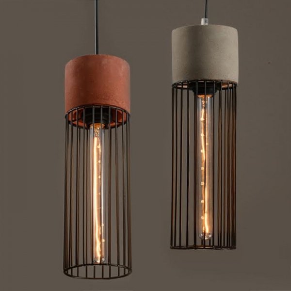 Подвесной светильник Cement Droplight Pendant Light cylinder Серый Красный Черный в Саратове | Loft Concept 