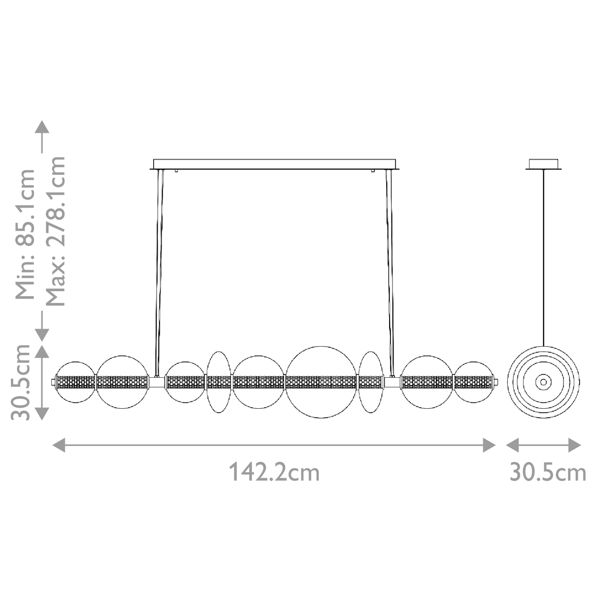 Подвесной светильник линейный с прозрачными стеклянными шарами разного диаметра Eurofase в Саратове