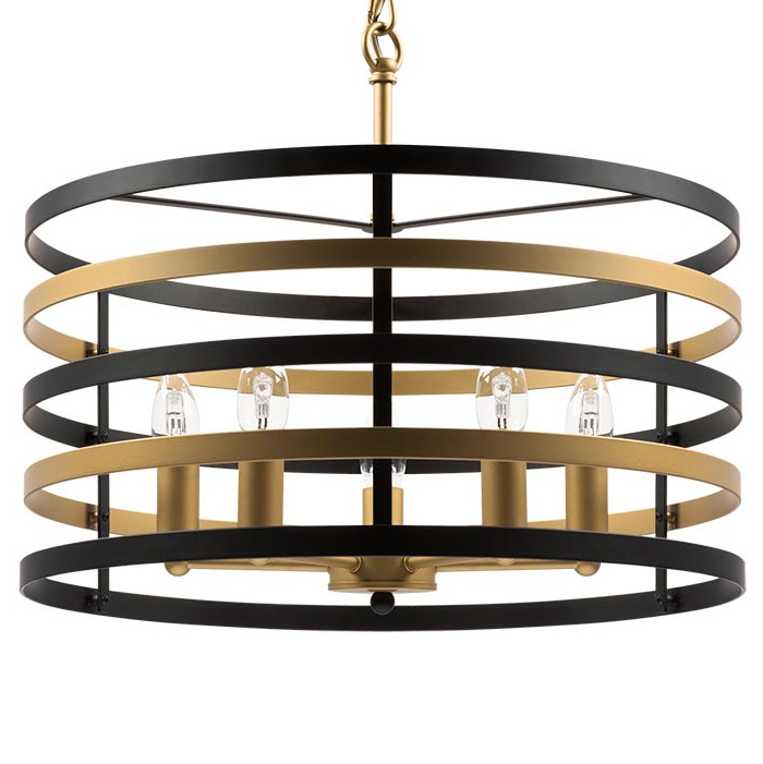 Люстра Gold Stripes Chandelier 5 Черный Золотой в Саратове | Loft Concept 