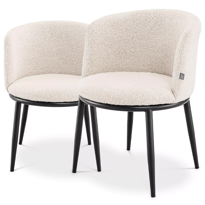 Комплект из двух стульев Eichholtz Dining Chair Filmore Set of 2 Boucle Cream Молочный Черный Комплект из двух стульев Eichholtz Dining Chair Filmore Set of 2 Boucle Cream Молочный Черный в Саратове | Loft Concept