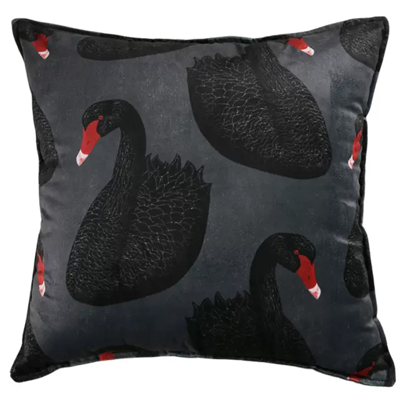 Декоративная подушка Black Swans Cushion Черная Черный Серый Красный в Саратове | Loft Concept 