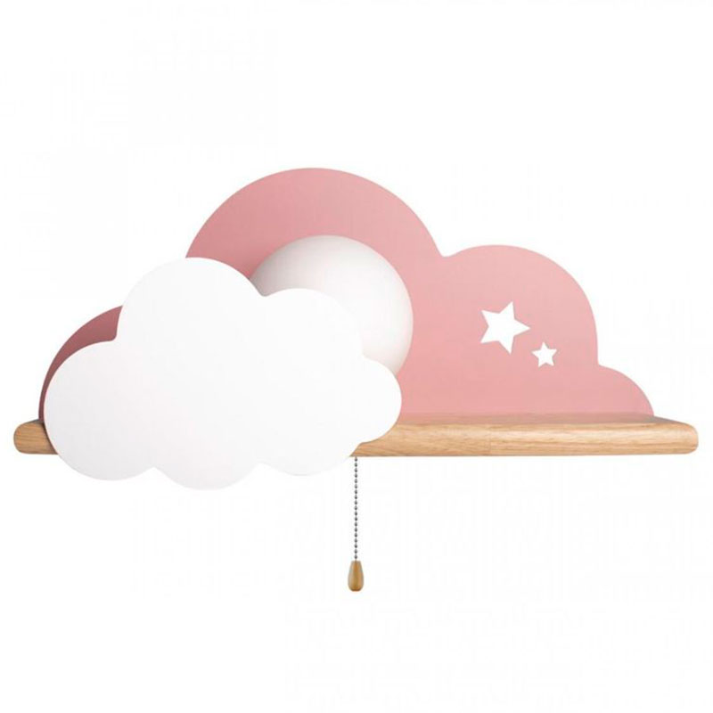 Бра с деревянной полкой розовое Облако Wall Lamp Pink Cloud Розовый пастельный Древесина в Саратове | Loft Concept 