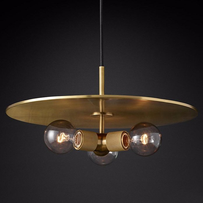 Люстра RH Utilitaire Disk Triple Pendant Brass Латунь Прозрачное Стекло в Саратове | Loft Concept 